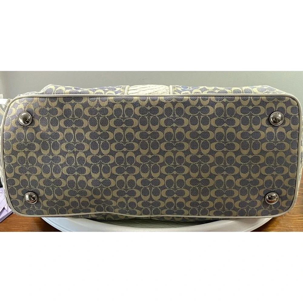 COACH‎ SIGNATURE Jacquard Drawstring Purse matching Wallet Blue&Cream See Straps